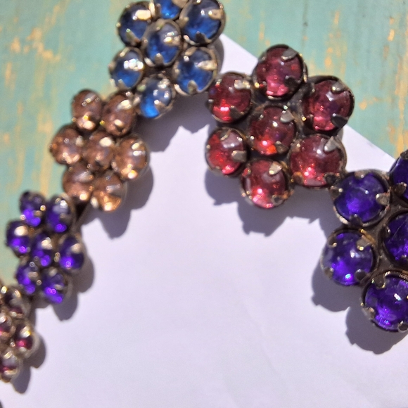 Jeweled Picture Frame Metal and Gemstone Flowers Multi Colored Jewel Tones - Picture 10 of 16